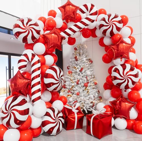 Christmas Balloon Garland Arch Kit - Red & White Holiday Party Decorations - 125 PCS