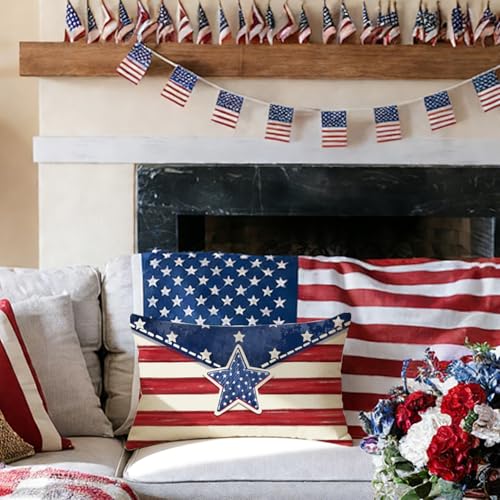 Red & Blue 12x20 Inch Patriotic Pillow Cover for 4th of July & Memorial Day Decor