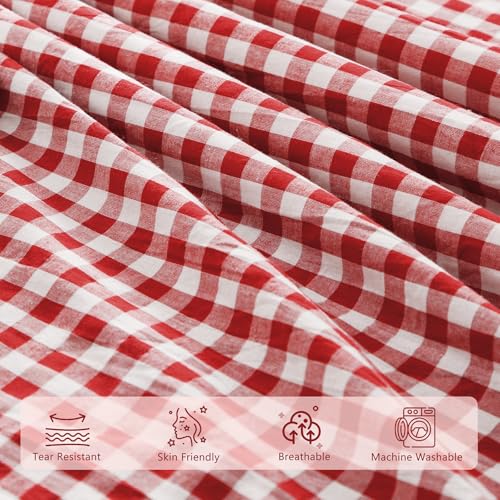 Red Plaid Gingham Pillowcases Set of 2 - 20x26 Inches, Farmhouse Style