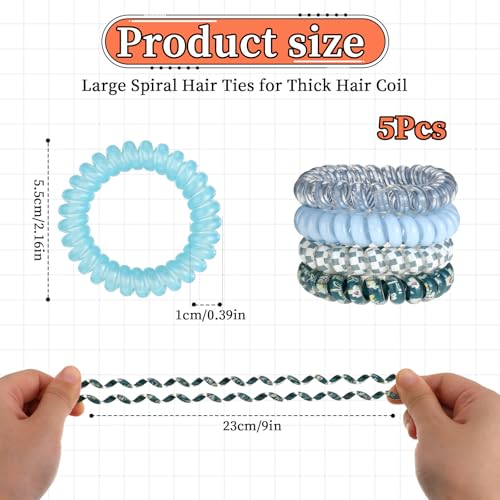 JJUNW Spiral Hair Ties 5-Pack - Waterproof No-Crease Ponytail Holders