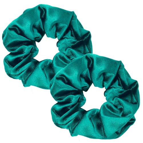 KICOSY 2 Pack Green Satin Scrunchies, Shimmering Hair Ties for Women