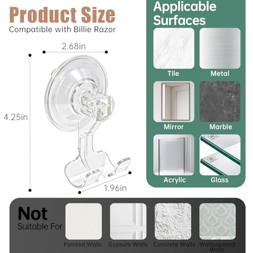 2-Pack Suction Cup Razor Holder for Billie Razors - Clear Shower Wall Hook