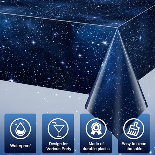 Galaxy Space Tablecloths - 3 Pack, 54 x 108 Inch Disposable Plastic