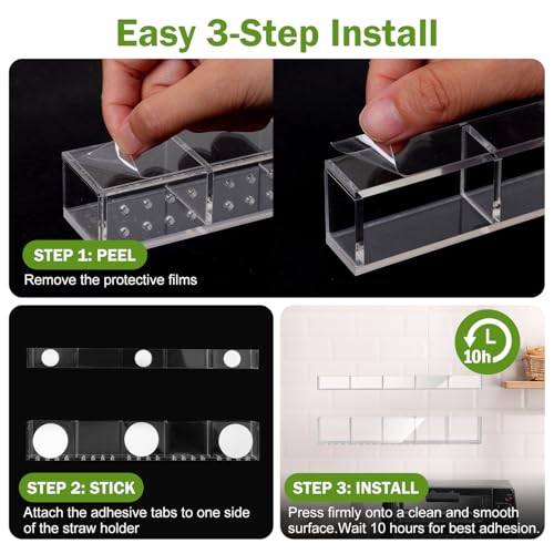 Large Acrylic Straw Holder for Cabinet Door - Space-Saving Organizer