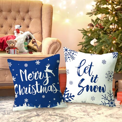 Set of 4 Christmas Snowflake Throw Pillow Covers, 18x18 Inch