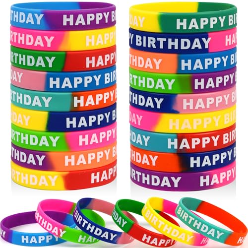 88 Pack Birthday Rubber Wristbands - 22 Colorful Styles