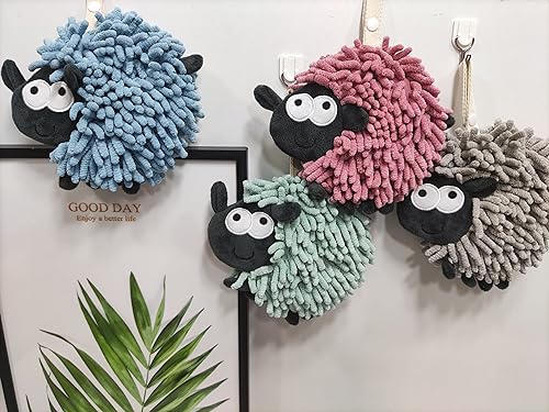 Heikrdo Funny Sheep Hand Towel - Soft Absorbent Hanging Washcloth - Grey