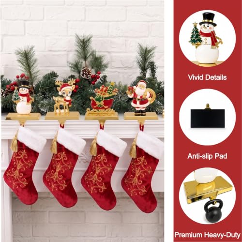 Christmas Stocking Holders for Mantle 4-Pack Weighted Metal Hooks - Mix