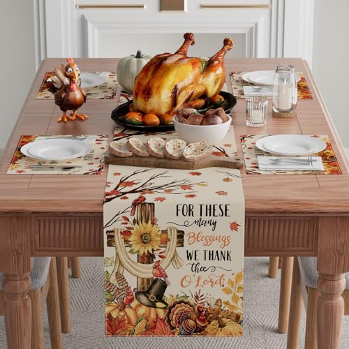 Thanksgiving Cross Table Runner 13x72 Inch - Festive Home Decor
