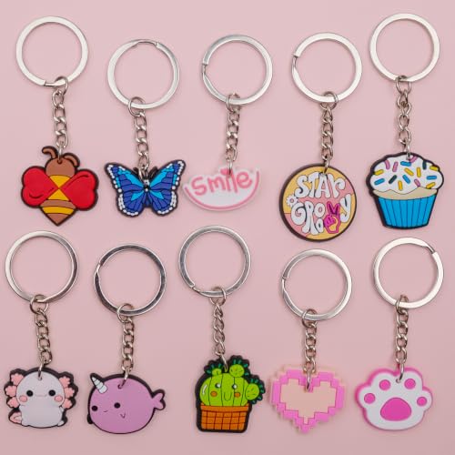 Canberly 30pcs Cute Non-Repeating Keychains for Classrooms & Parties