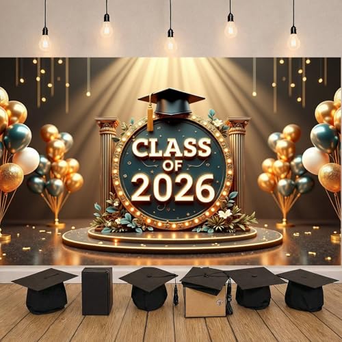 Class of 2026 Graduation Backdrop | Black Gold Photo Props
