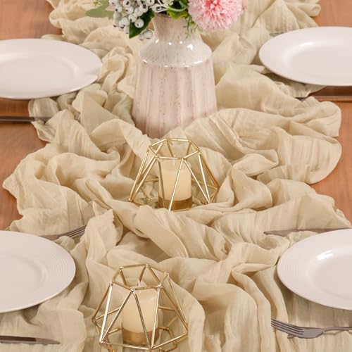 Champagne Cheesecloth Table Runner 13ft Boho Rustic Decor - MLMW