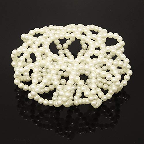 Honbay Pearl Rhinestone Hair Bun Cover Elastic Crochet Net - White