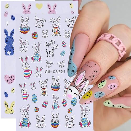 Easter Bunny Nail Art Stickers - 12 Sheets 3D Self-Adhesive Rabbit Decals