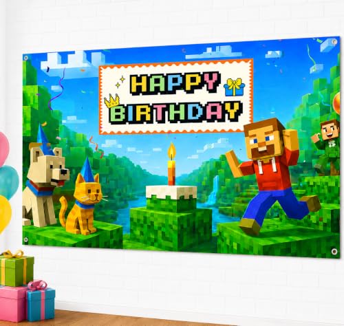 Gaming Birthday Banner for Boys - 6x4ft Happy Birthday Sign