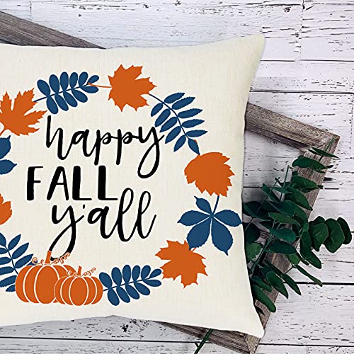 Ueerdand Fall Throw Pillow Covers, 18x18 Inch Farmhouse Pumpkin Case, Set of 4