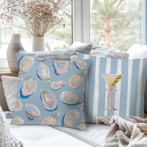 Coastal Oyster Shell & Martini Pillow Covers Set of 2, 18x18