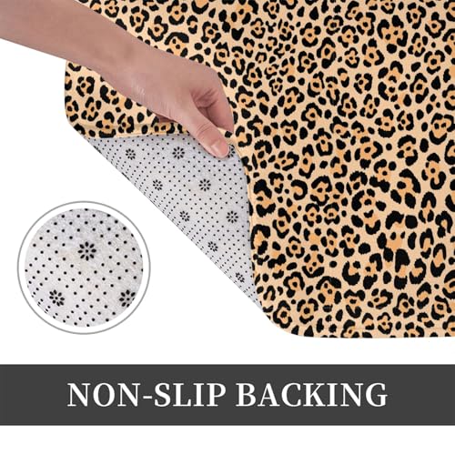Leopard Print Bath Mat 24x16 Inch Non-Slip Microfiber Rug