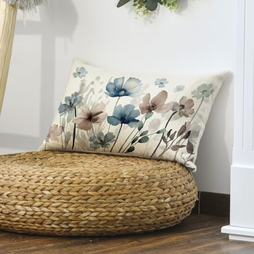 AVOIN colorlife Poppy Flower Throw Pillow Cover, 12x20 Inch Blue Brown Case