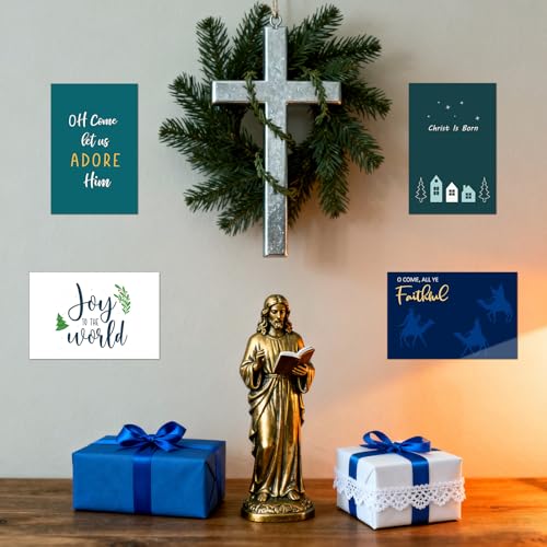 Religious Christmas Postcards 80 Pcs Nativity Holiday Christian Cards Blue Green