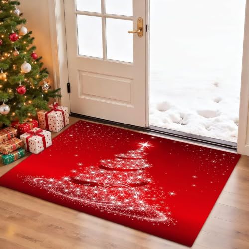 Red 3x5 ft Christmas Tree Area Rug Holiday Floor Mat for Home Decor