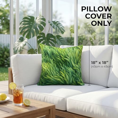 Green Grass Velvet Pillow Cover 18x18 - Soft Botanical Decor