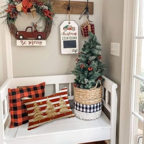 Christmas Pillow Covers 12x20 Inch - Red Tree Snowflake Holiday Cushion Case