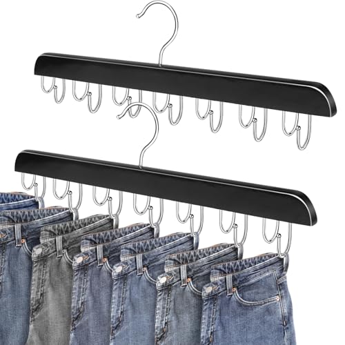 Harhana Wood Jeans Hanger 15x5 Inches, 14 Hooks Space-Saving Closet Organizer