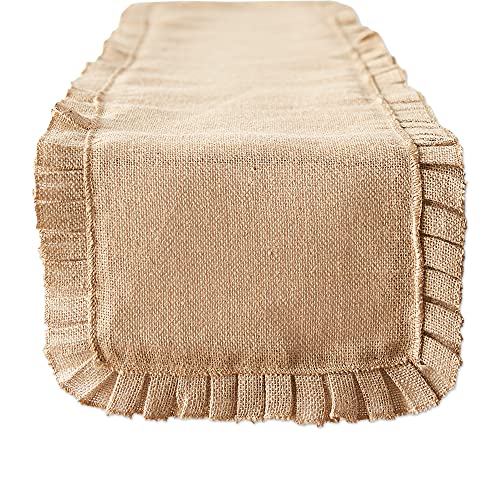 Jute Burlap Table Runner 14x108 Ruffle Trim Natural - Kitchen & Dining