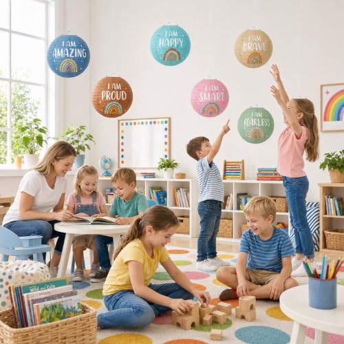 6 Pcs 8-Inch Boho Inspirational Hanging Paper Lanterns for Classroom Decor