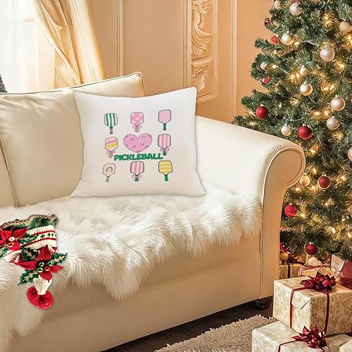 Pink Bow Pickleball Pillow Cover 18x18 - Decorative Gift for Women