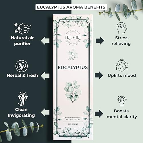 TRUMIRI Eucalyptus Incense Sticks - 100 Pack Natural Handcrafted Agarbatty