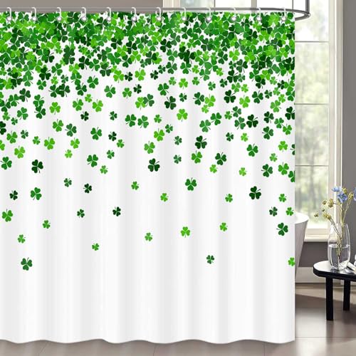 St. Patrick's Day Shower Curtain, Green Shamrock Fabric 72x72 Inch Set