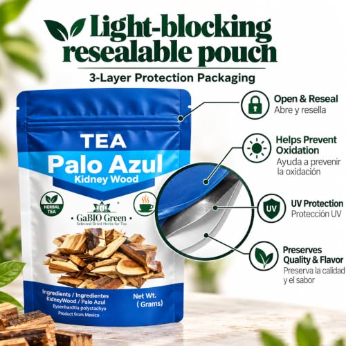 Gabio Green Palo Azul Tea Sticks 2.1oz - Traditional Mexican Herbal Infusion, Light-Blocking Resealable Pouch