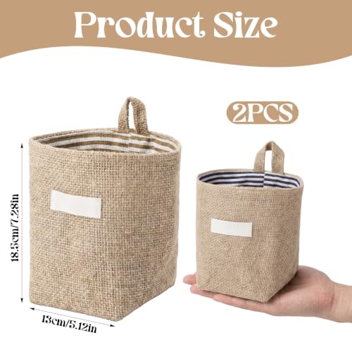2-Pack Small Hanging Storage Baskets - Cotton Linen Wall Organizers