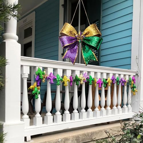 Mardi Gras Bow Shape Wooden Door Sign - 11.8x11.2 Inch Decor
