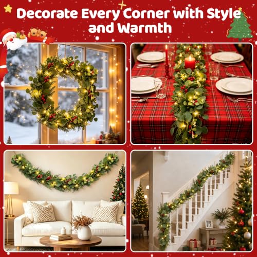BlessedSeason 6 FT Christmas Garland with 8-Mode LED Lights - Realistic Indoor & Outdoor Decor