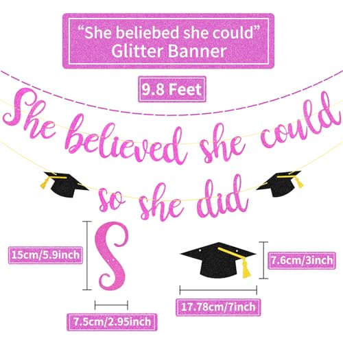 She Believed She Could Graduation Banner - Glitter Decor 2024