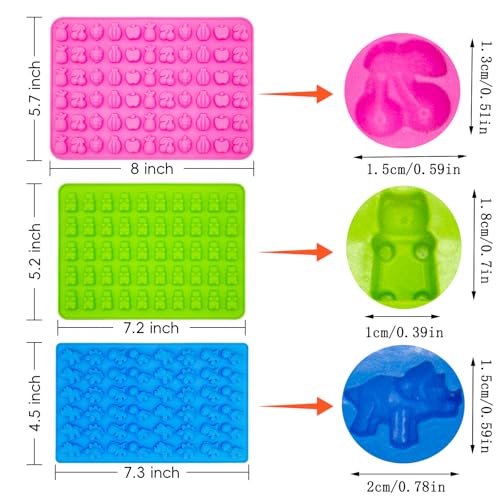 3Pcs Silicone Gummy Candy Molds Set - Bear, Dinosaur & Fruit Shapes w/ Droppers