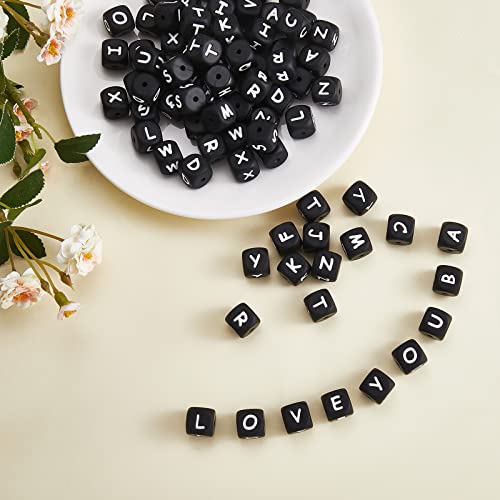 BEEFLYING 20 Pcs Black Cube Letter A Silicone Beads for Jewelry Making