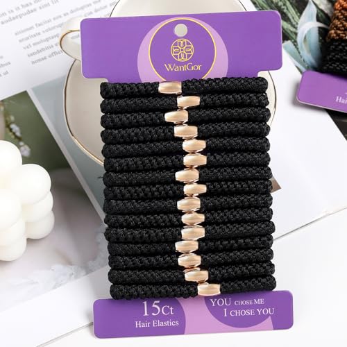 WantGor No Damage Hair Ties 15-Pack Elastic Ponytail Holders Black