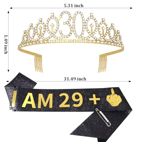 30th Birthday Sash and Tiara Set - Gold Glitter Party Supplies