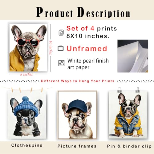 French Bulldog Wall Art Prints Set of 4 - 8x10 Unframed Decor