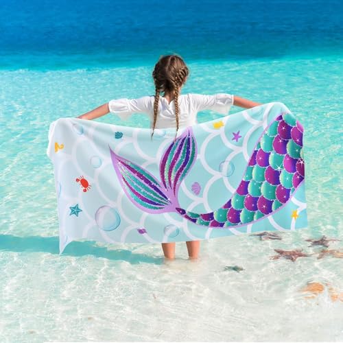 WERNNSAI Mermaid Kids Beach Towel - Quick-Dry Microfiber 30"x60"