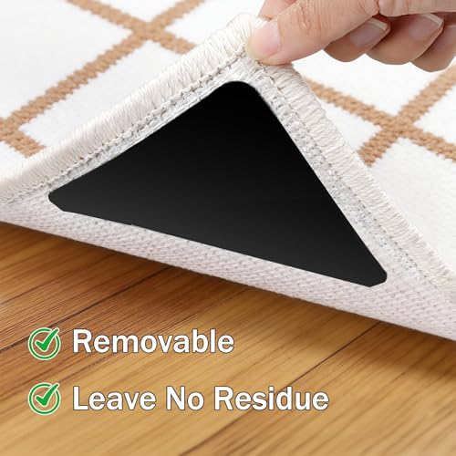 Songrey Non-Slip Rug Corner Grippers - 8PCS Black Anti-Curl Carpet Tape