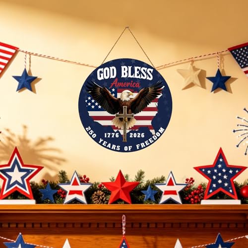 Patriotic 250th Anniversary Wooden Wreath - USA Decor for Door & Wall