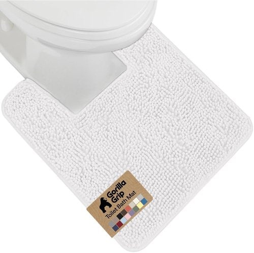 GORILLA GRIP Plush Chenille Bath Rug Mat - Soft, Absorbent & Machine Washable | White, Square Toilet Base