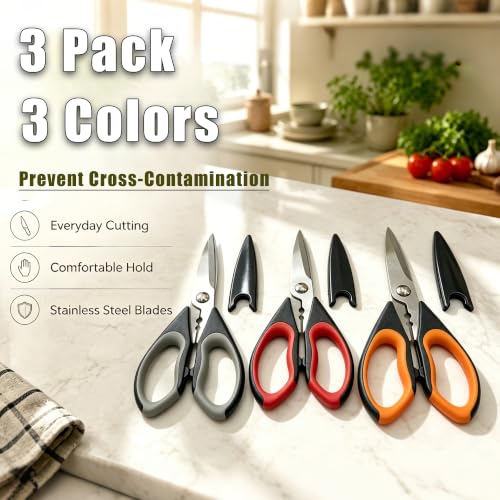 BJDDM 3 Pack Kitchen Shears - Heavy Duty Stainless Steel Scissors with Herb Stripper