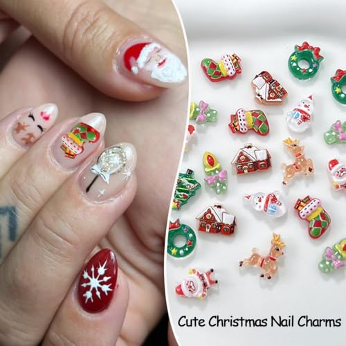 50 Pcs 3D Christmas Nail Charms Resin Winter Holiday Nail Art Gems
