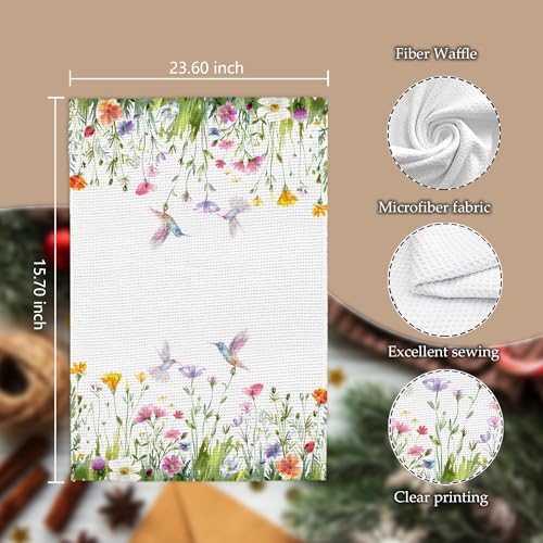 WOOGCHEIR Floral Hummingbird Kitchen Towel 16x24 Inch Decorative Dish Towel